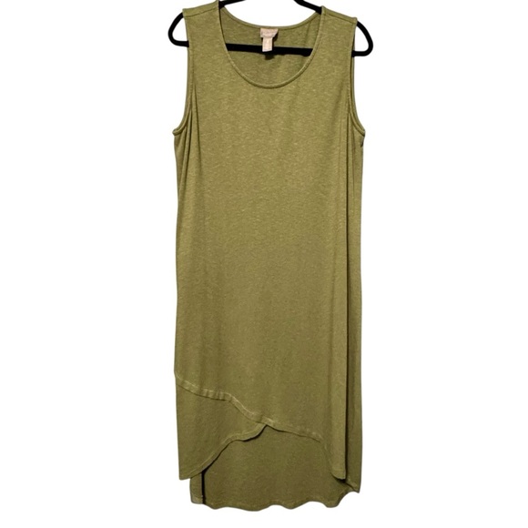 Chico's Dresses & Skirts - Chicos Olive Green Sleeveless Asymmetrical Hem Midi Length Minimalist Dress